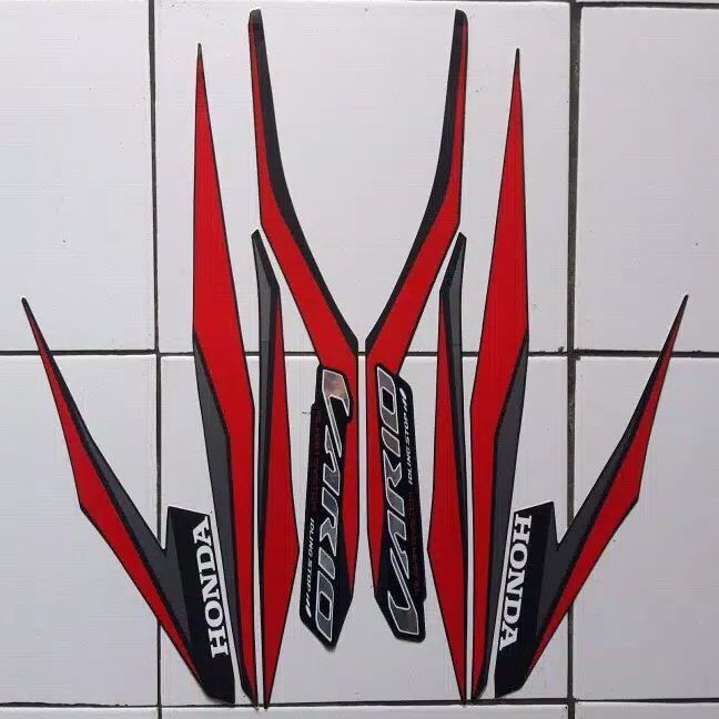stripping sticker lis motor standar Honda Vario ISS 125 tahun 2018 warna full hitam_merah