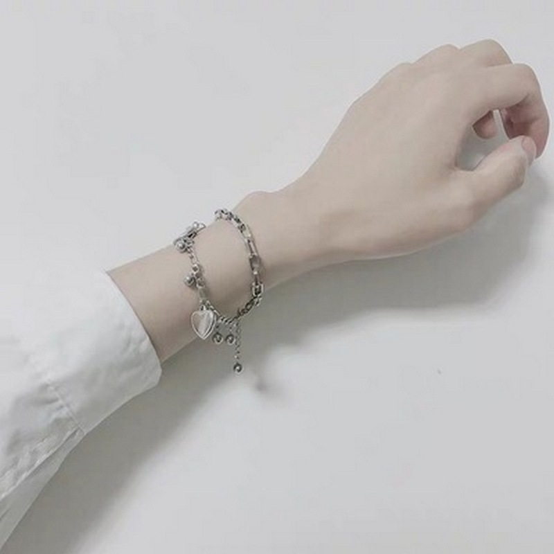 Gelang Model Double Layer Bentuk Hati Gaya Hip Hop Untuk Wanita