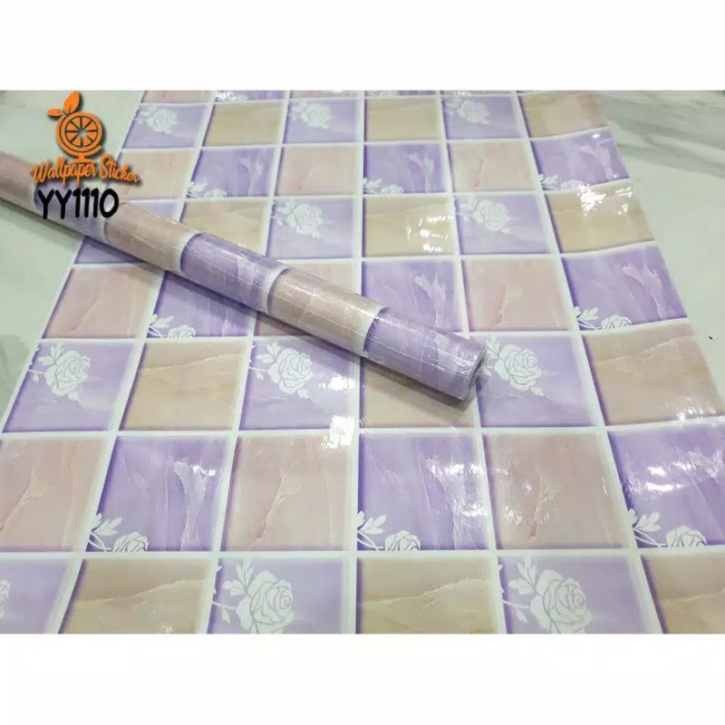 COD STIKER DINDING DAPUR KOTAK UNGU BUNGA