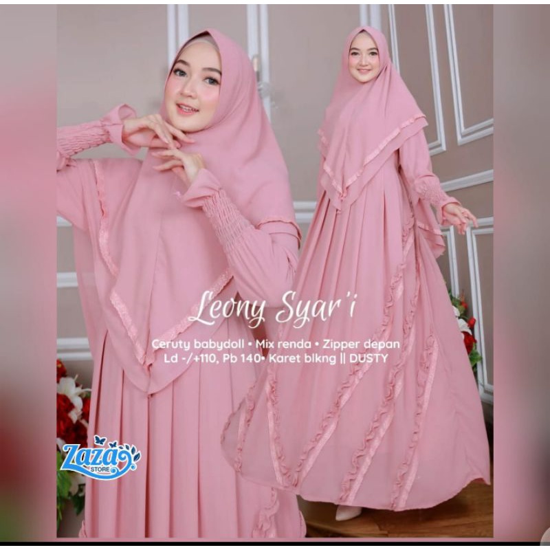 Leony Syari gamis syari set khimar polos renda gamis syari Ceruti babydoll busui
