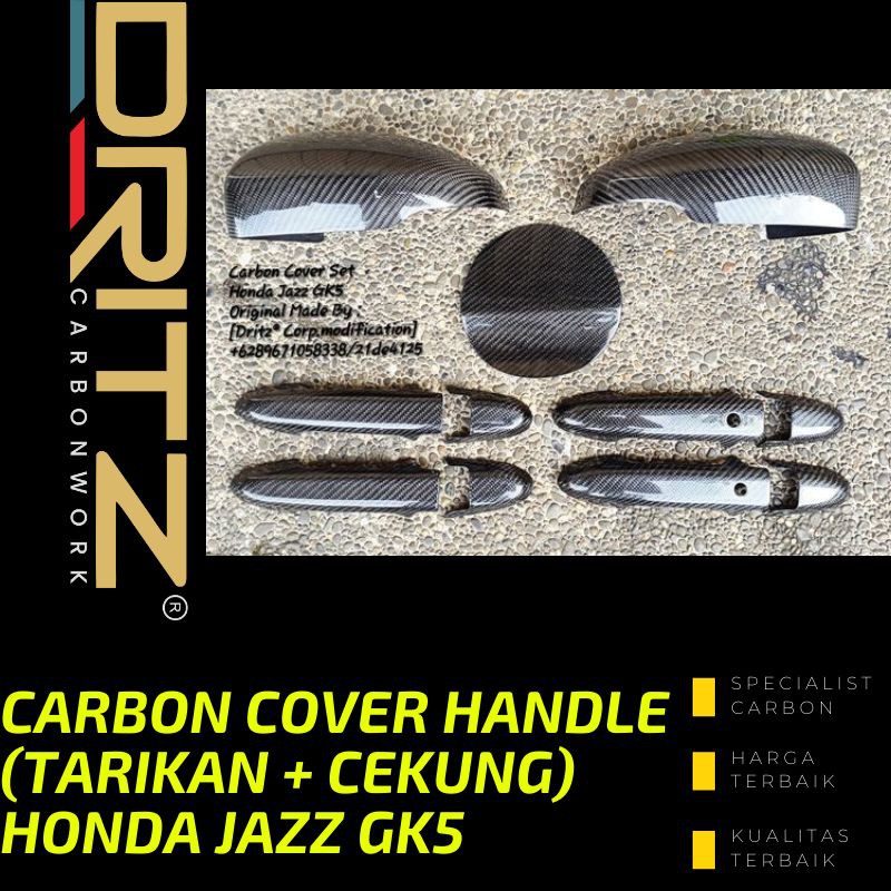 Carbon Kevlar Cover Handle Spion Tank Mobil HONDA JAZZ GK5 2015 2021 Aksesoris Karbon Eksterior Mobi