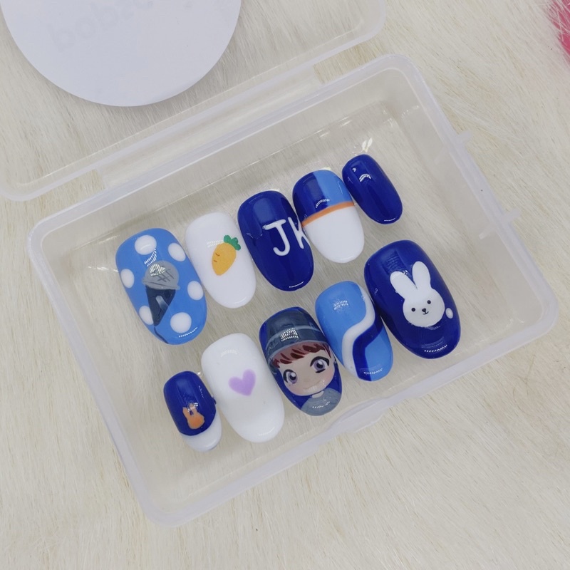 JK Jungkook BTS Chibi custom press on nails nail art gel kuku palsu