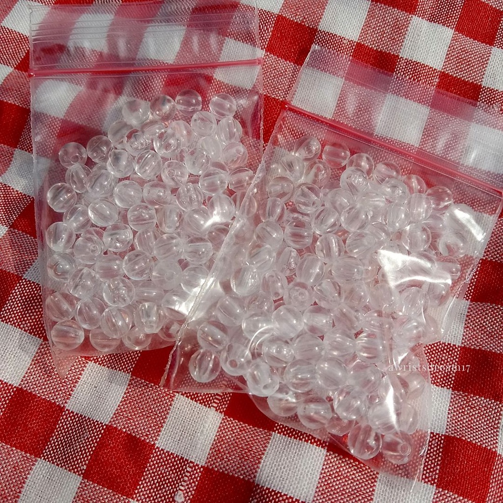 manik bulat bening kaca 6 mm (per 10 gram)
