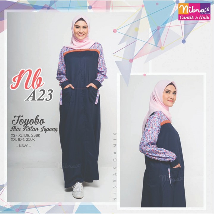 Gamis Polos mix Motif Bahan Katun Jepang by Nibras NB A23
