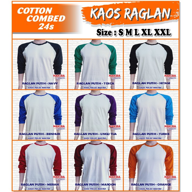 Raglan Polos Lengan Panjang Cotton Katun Combed 24s - Reglan Pria Wanita