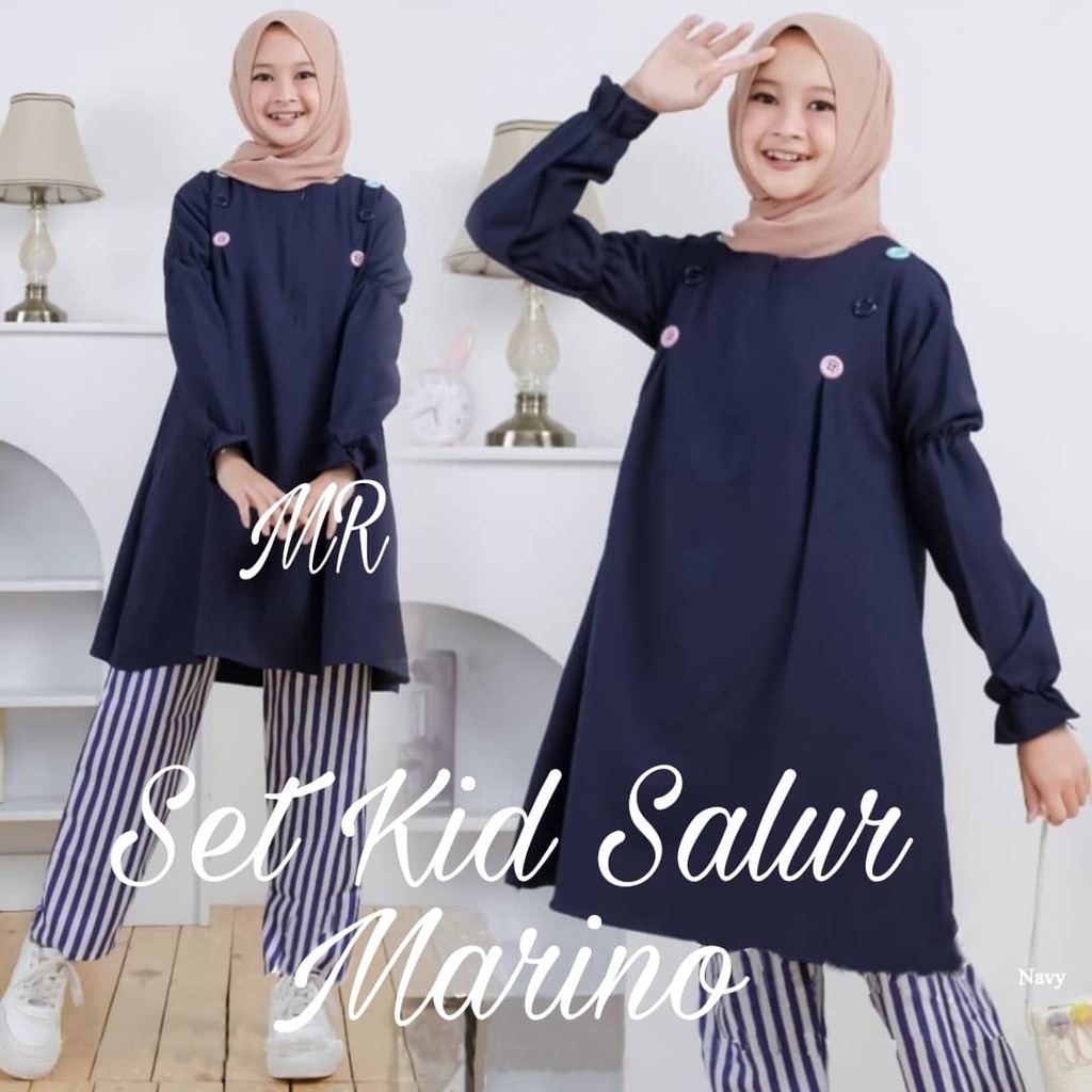 PCS SET SALUR KID MARINO SETELAN ATASAN DAN CELANA FASHION PAKAIAN ANAK PEREMPUAN MR 2 UKURAN M L ADA VIDEO REVIEW PRODUK