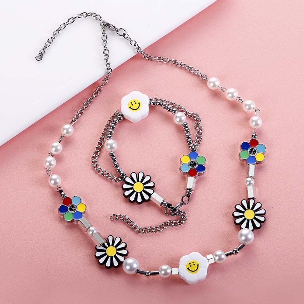 Needway   Kalung Bunga Matahari Gadis Trendi Mutiara Daisy Smile Rantai Klavikula