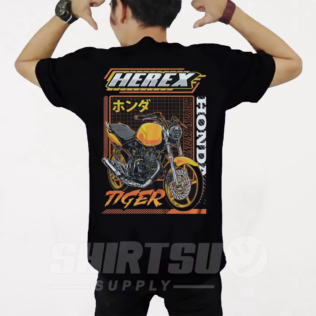 Baju Kaos Oblong Clothing Pria Distro Gambar Belakang Sablon Digital Motif Motor Honda Gank Herex Ti