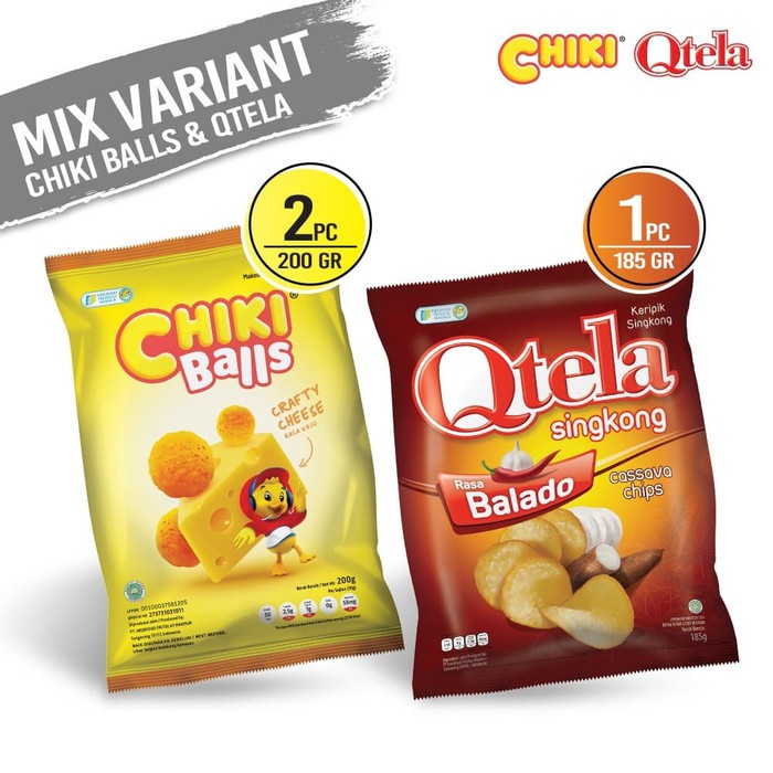 

Chiki Ball Keju 200 Gr 2 pcs+Qtela Singkong Balado 185 Gr 1 pcs