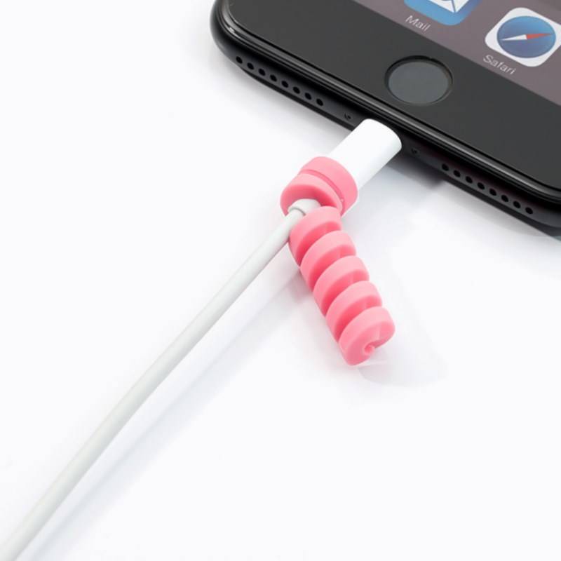 Pelindung Kabel Charger Flexible Bentuk Spiral Warna Acak Untuk Iphone / Apple Watch