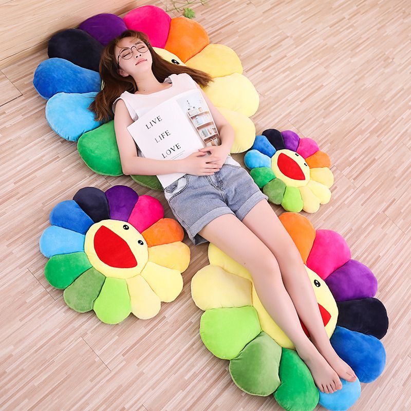 Cute Rainbow Flower Pillow Kawaii Plushie Smile Face Stuffed Plush Toy Girl Gift