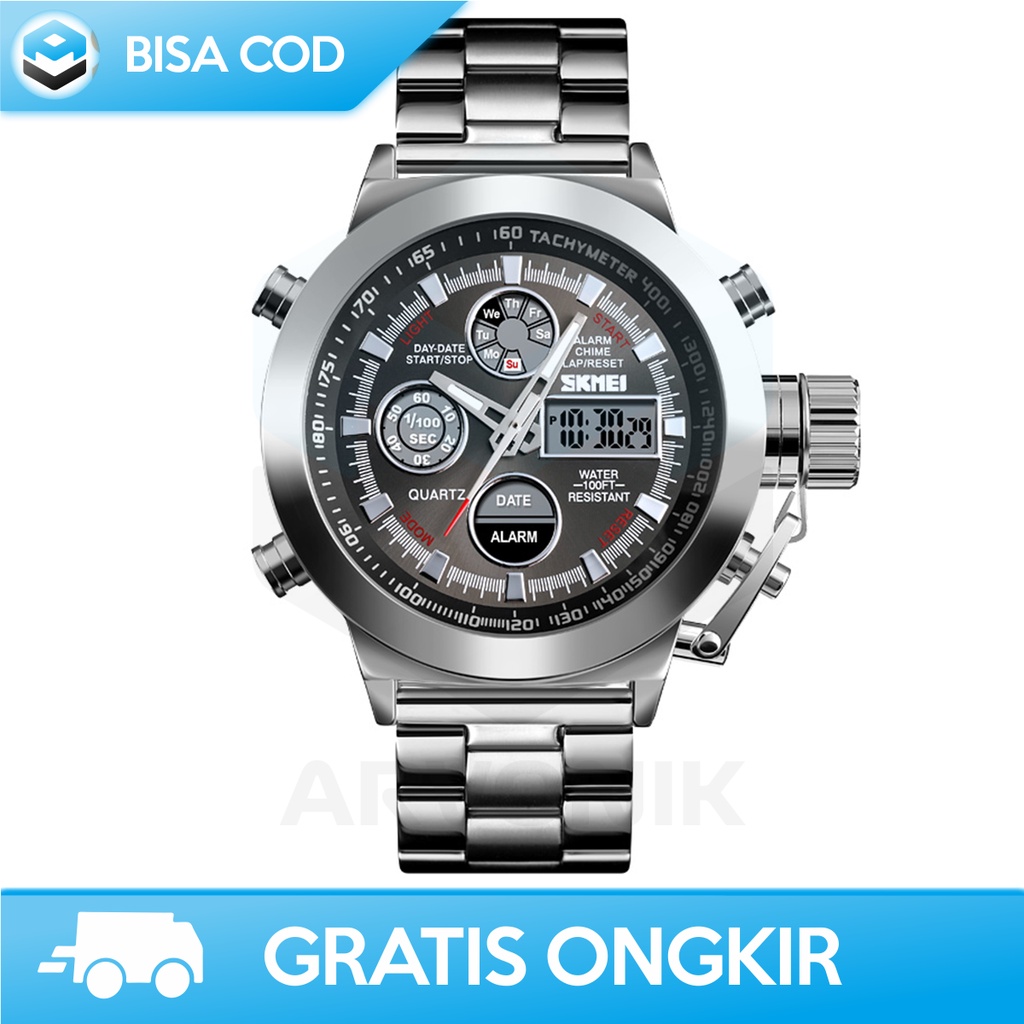 JAM TANGAN COWOK CHRONO ANALOG ORI SKMEI 1515 RANTAI ANTI AIR MURAH