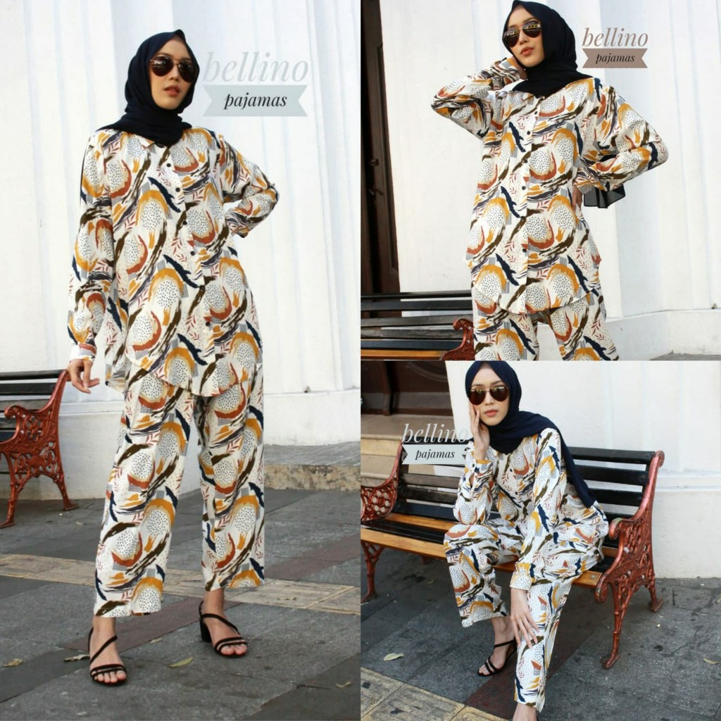 Pajamas Syahnaz Fenomenal One Set Premium Piyama Syahnaz Tangan Panjang Busui Katun Adem Daily Set