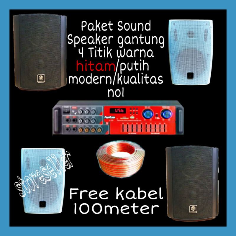 PAKET SPEAKER GANTUNG 4TITIK WARNA HITAM/PUTIH /Bluetooth+USB YOUTUBE/SMART TV