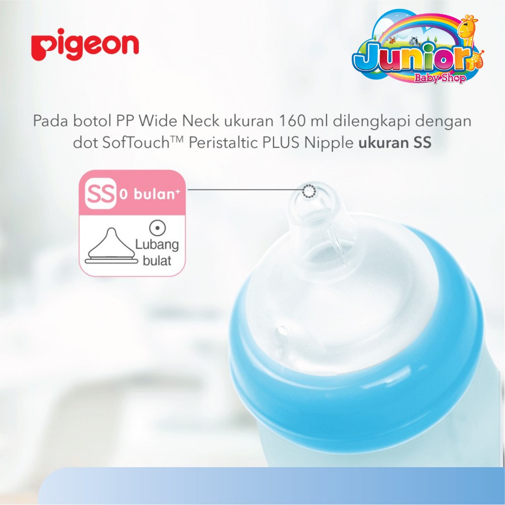 Pigeon Botol PP Clear Wide Neck Blue 160ml W/P-Plus Nipple - Botol Bayi