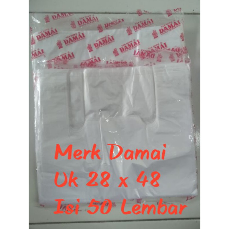 KANTONG PLASTIK MERK DAMAI PLASTIK DAMAI UKURAN 28 X 48 PUTIH BENING