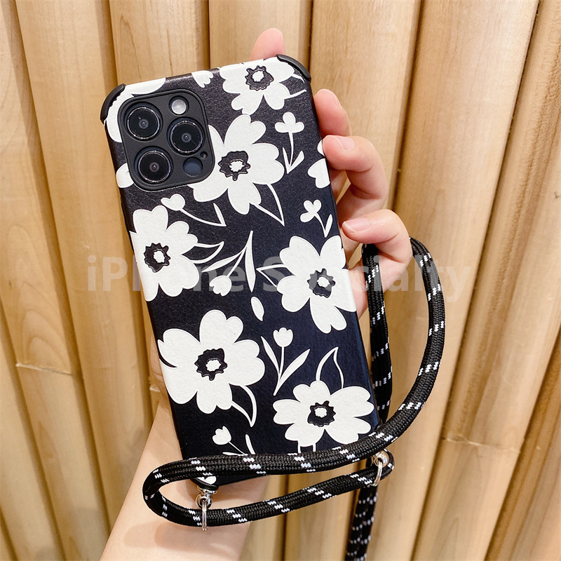 【Lanyard case】 Tide brand flowers for iphone 12pro max 12mini 11pro max X/XS max XR 7/8/se2020 7plus/8plus 6/6splus necklace-style anti-fall soft shell