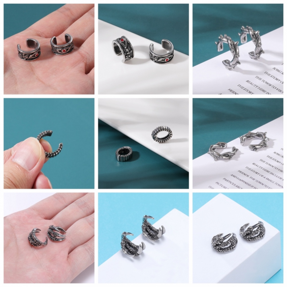 1 Pasang Anting Klip Tanpa Tindik Desain Tengkorak Laba-Laba Bahan Stainless Steel Gaya Punk