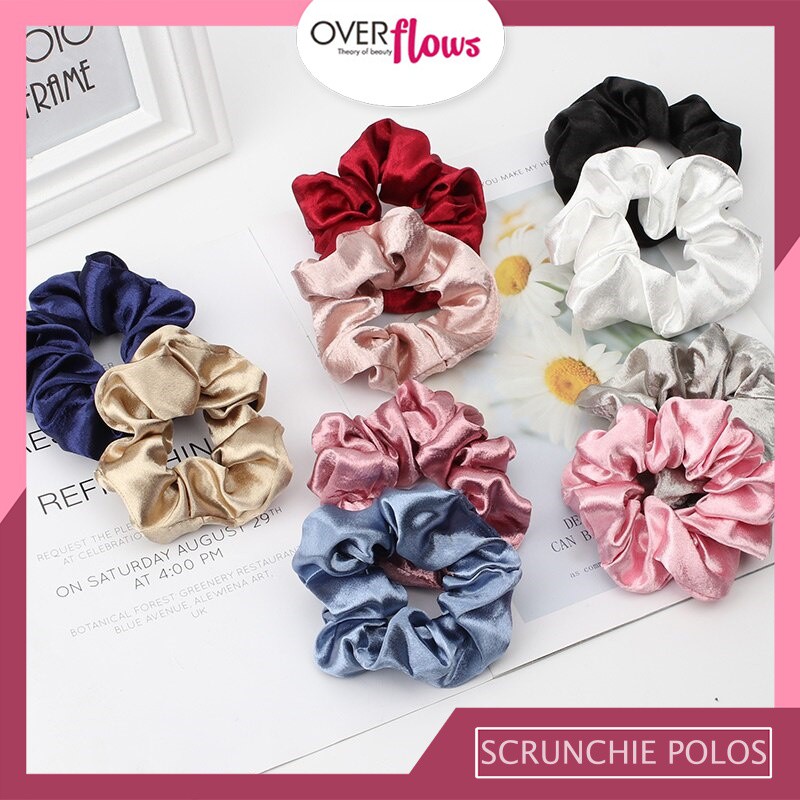 OVERFLOWS.ID  Scrunchie Ikat Rambut Cepol Kekinian Korea Lucu Satin Polos