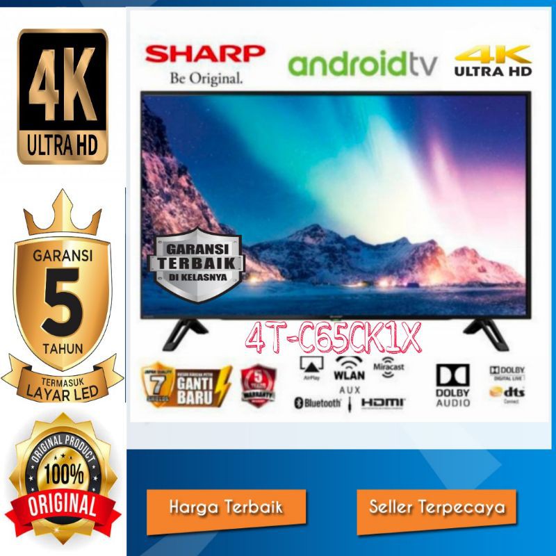 LED TV SHARP 65 inch 4T-C65CK1X Android Smart UHD 4K TV Garansi Resmi 5 Tahun