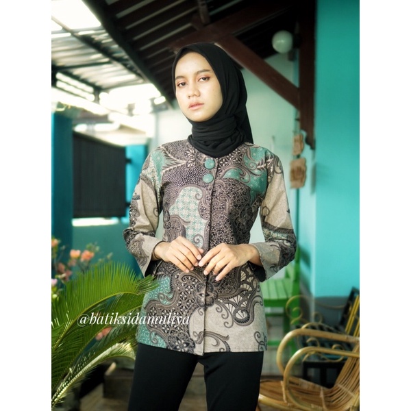 Blouse Batik Premium By Sidamuliya Collection Blus Atasan Blazer Kantor Resleting Depan Eksklusif-Angela
