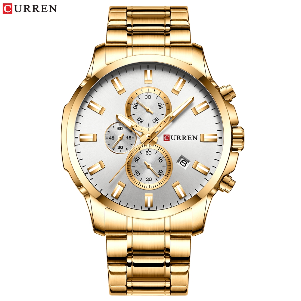 

Jam tangan pria curren stainless steel tahan air kuarsa pria menonton olahraga 3 dial