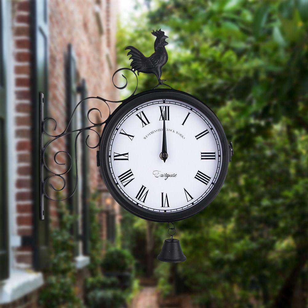 Populer Jam Dinding Stasiun Panas Klasik Karat Efek Tembaga Cockerel Pattern Vintage Metal Clock