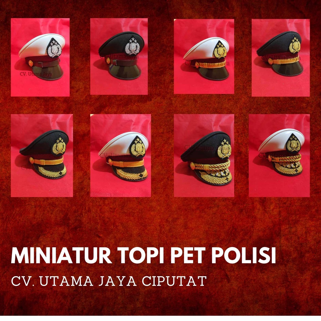 Miniatur Mini Topi Pet POLISI / POLRI SABHARA LANTAS COKLAT PUTIH BINTARA PERWIRA PAMA PAMEN PATI To