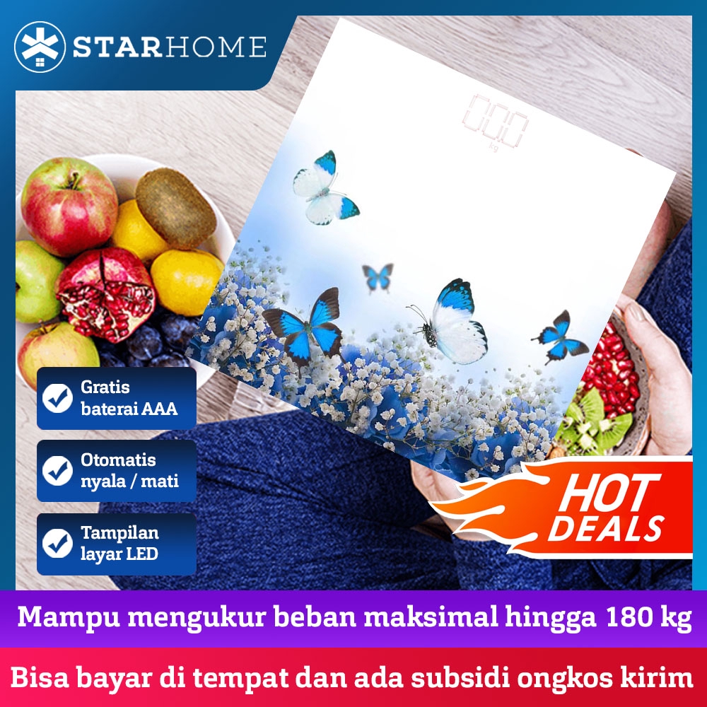 StarHome Timbangan Badan Digital Lampu LED Besar Kapasitas 180 Kg - Timbangan Badan LED Aneka Motif