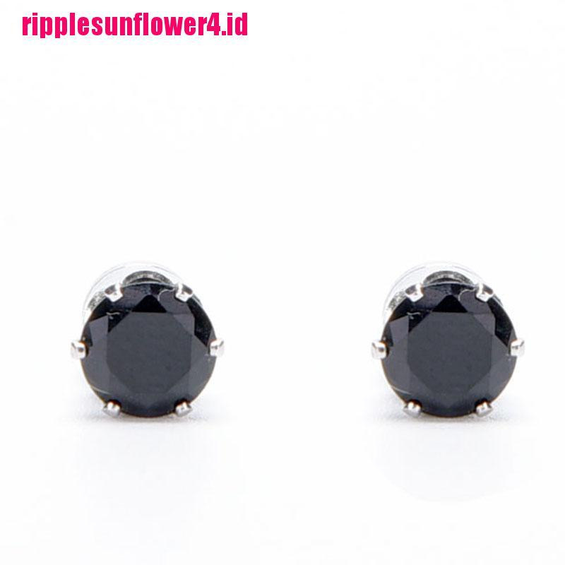 1 Pasang Anting Magnet Kristal Hitam Bening Untuk Unisex