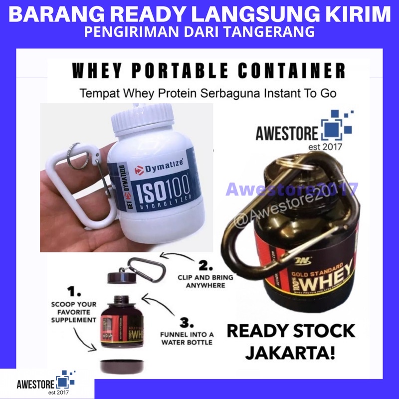 Whey Portable Container Wadah Protein Bcaa Creatine Keychain Wgs To Go Funnel Shaker Corong Botol Dymatize Iso 100