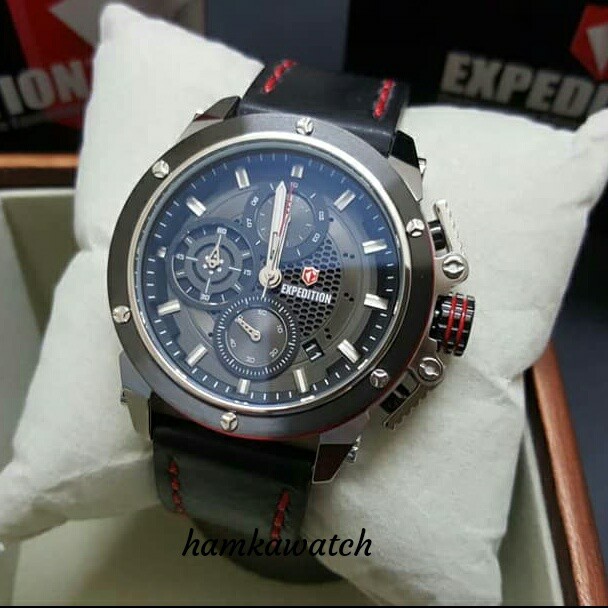 jam tangan / Watch_Id pria expedition original e6748 silver leather black red