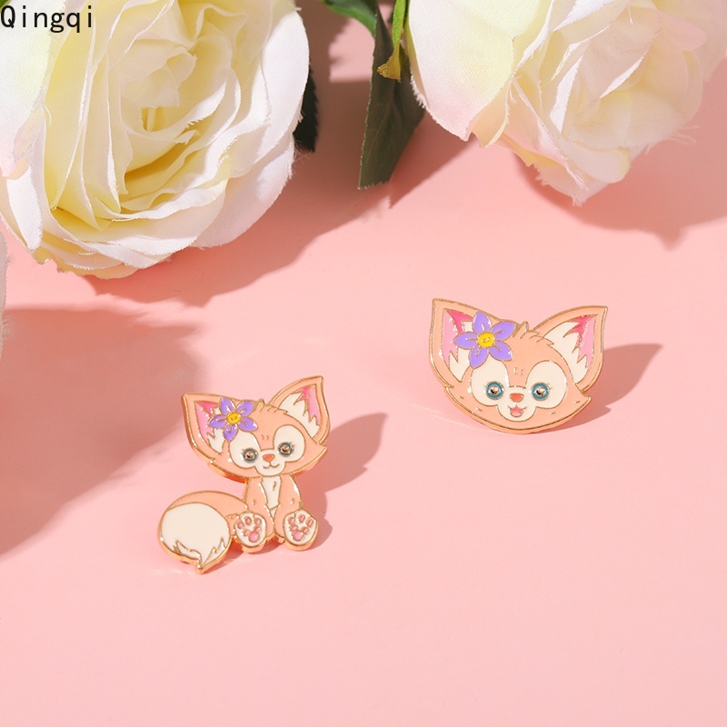 Bros Pin Enamel Bentuk Kartun Rubah Warna Pink Untuk Anak