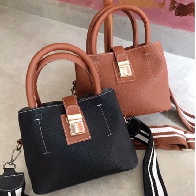 Mores Shop Tas selempang Wanita Kulit PU polos Cally slingbag import Long strap bag adjustable