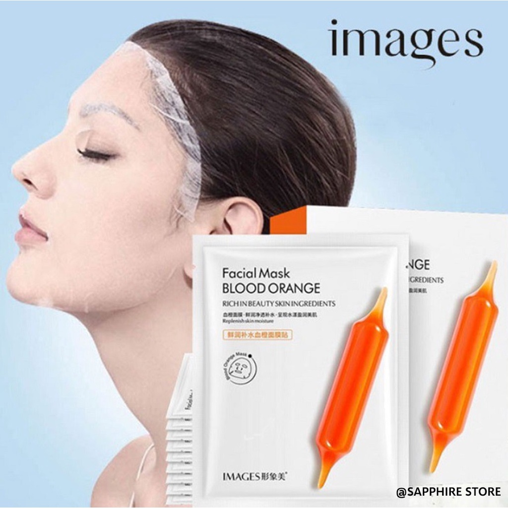 5 Pcs Images Masker Wajah Jeruk Merah / Images Facial Mask Blood Orange Masker Wajah Organik Masker Pemutih Wajah dan Glowing / Masker Korea Serum Wajah / Anti Aging Masker Jerawat &amp; Masker Komedo – Masker Muka Wanita Pria Skincare Sheet Mask