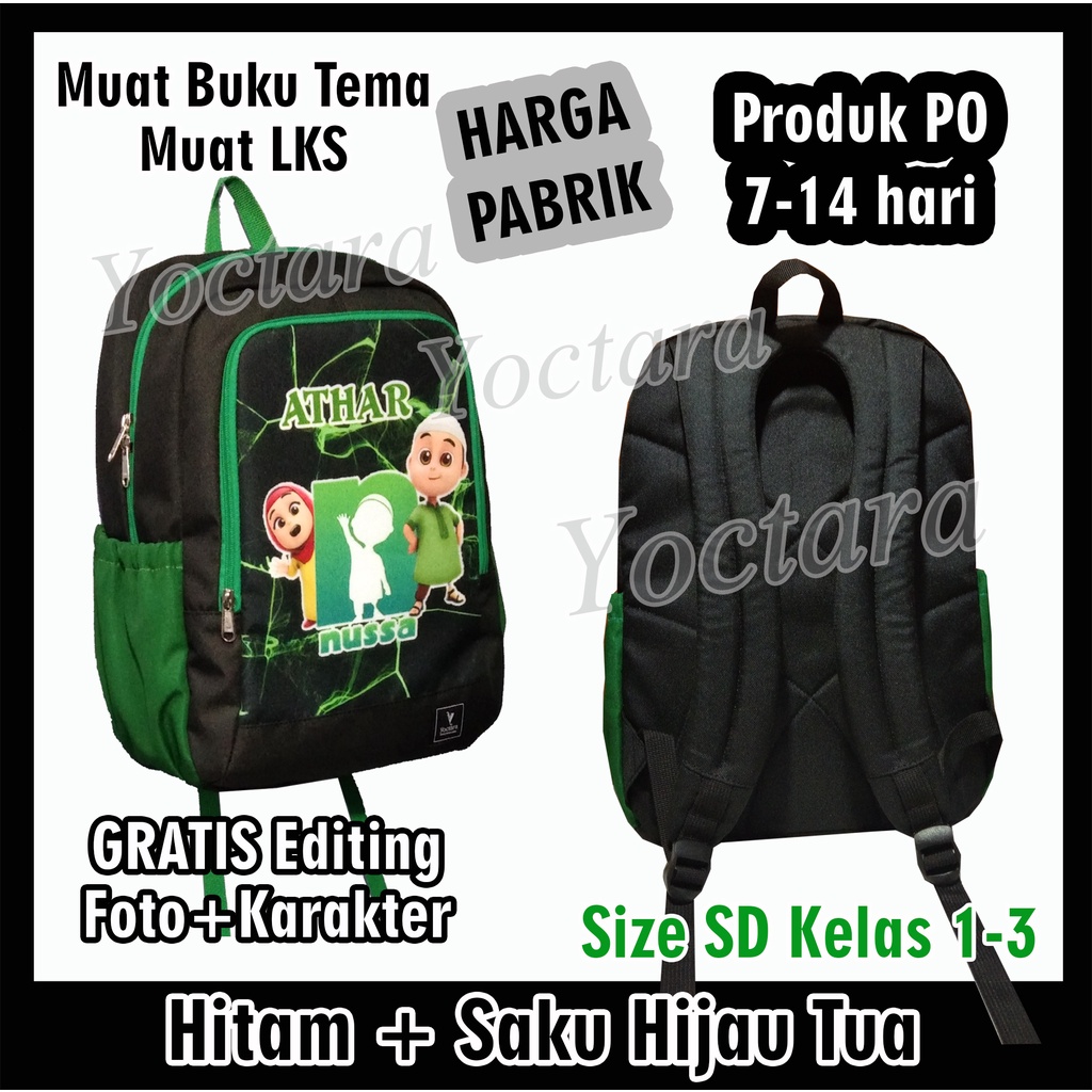 YOCTARA T38+ | Tas Foto Pakai Nama dan Karakter Nusa Rara Untuk SD Kelas 1-3 Tas Anak Paki Foto Nama