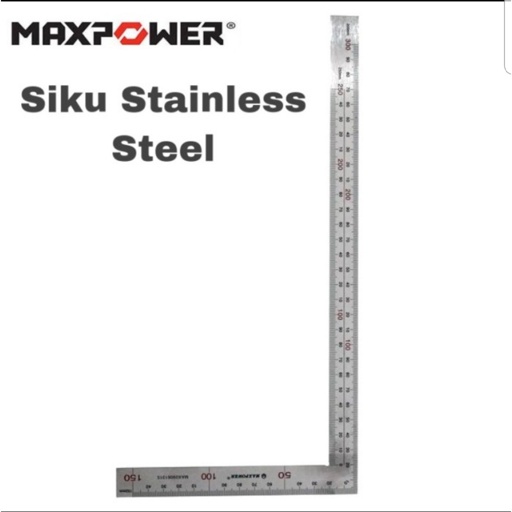 

Penggaris Siku Stainless Steel Besi Maxpower L Garisan Pengukur Metrik - 15x30 cm JunDW