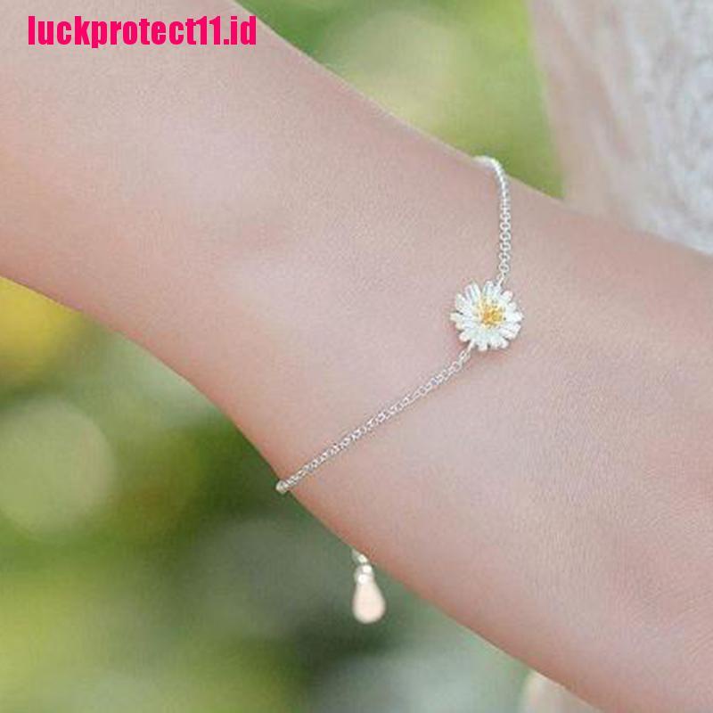 (LUCK) Gelang Tangan Rantai Aksen Bunga Daisy Kecil Untuk Wanita