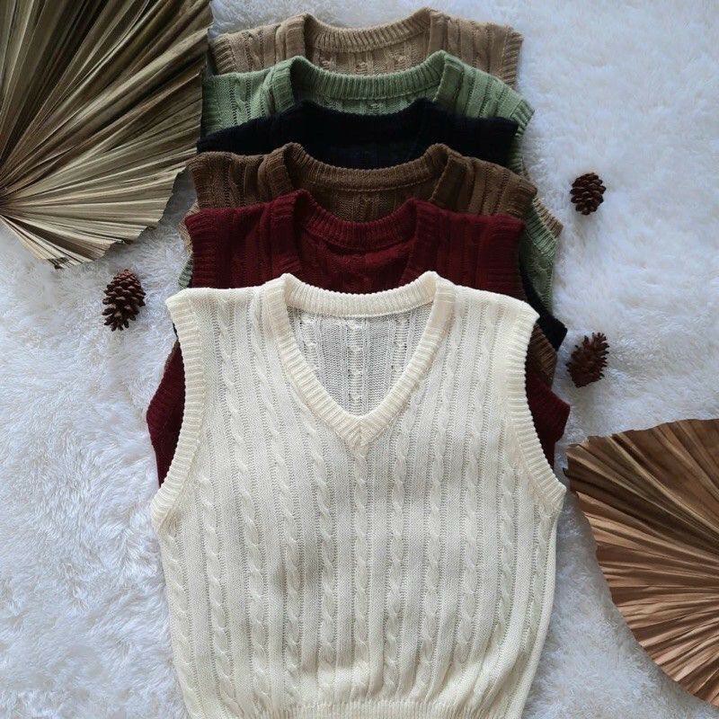 Vest Rajut/ Rompi Rajut V Neck / Rompi Cable Premium