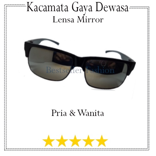 Kaca Mata Pria dan Wanita Santai Gaya Korean Classic Square Sunglasses Anti UV Frame Hitam Kacamata Lensa Silver Mirror UNISEX