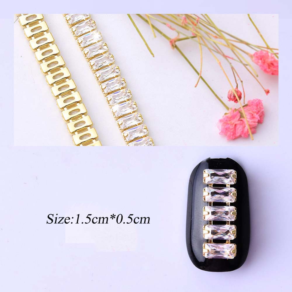 Mxbeauty Stiker Rantai Berlian Imitasi 3d Bahan Metal Warna Emas Untuk Dekorasi Nail Art
