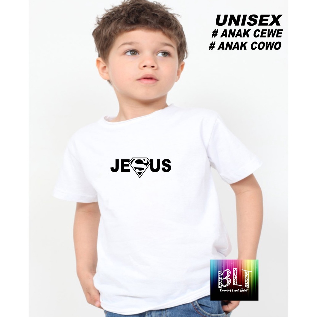 Promo Kaos  JESUS SUPERMAN KAOS ROHANI KRISTEN SALIB ROHANI Anak Anak  Lengan Pendek Combed 30S Atasan Anak2 cowok cewek Kaos Murah kaos anak kartun kaos anak anime kaos anak murah kaos anak hits kaos viral