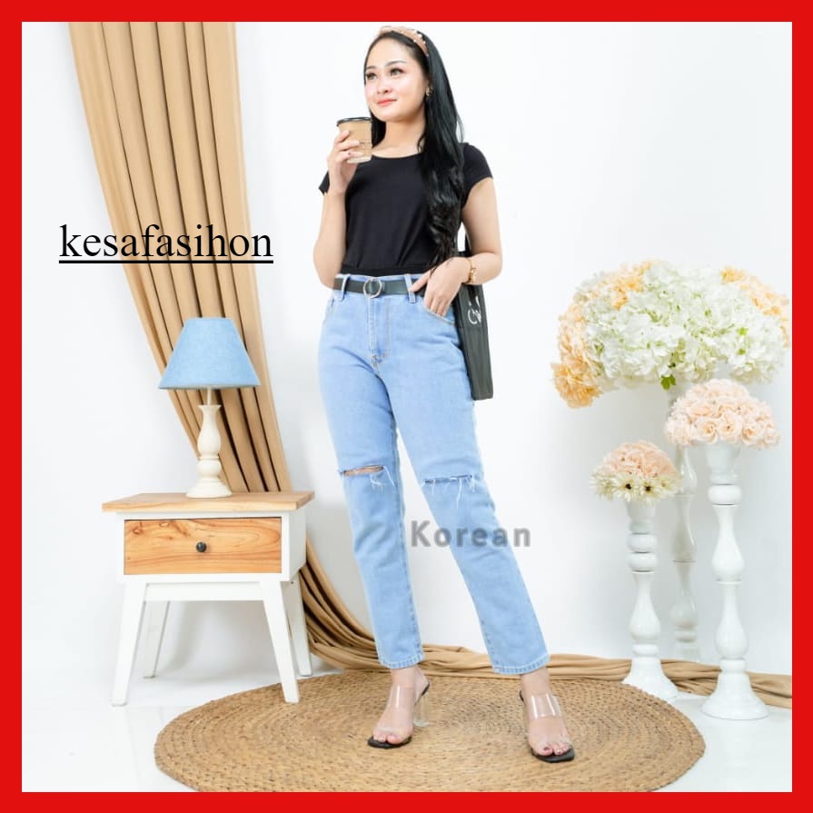 Celana Boyfriend Jeans Wanita BOYFRIEND CUTKNEE / SOBEK LUTUT MODEL KOREAN YANG LAGI HITS