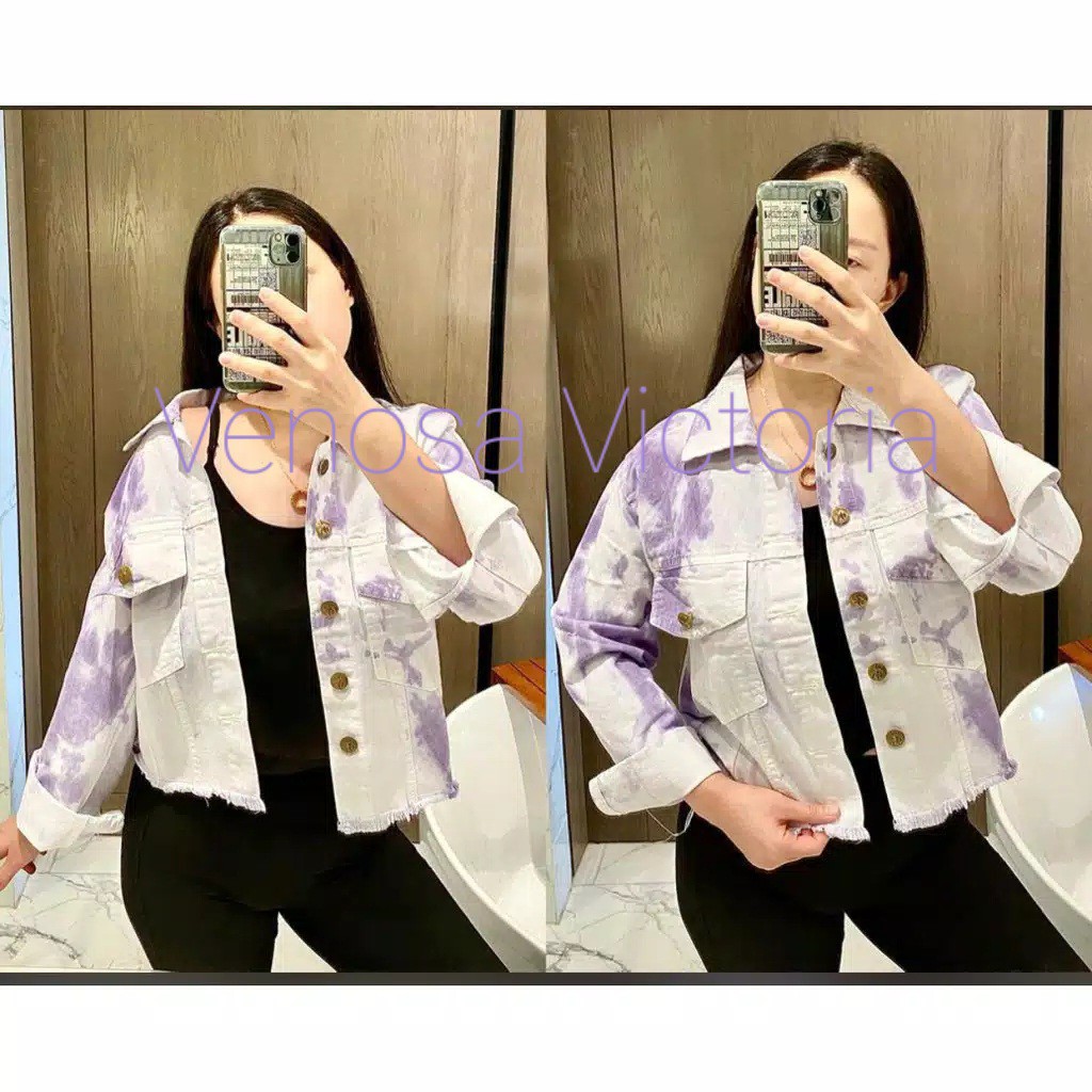 Jaket Jeans Wanita Motif Tie Dye Lilac Purple Ungu / Tye Dye Jacket