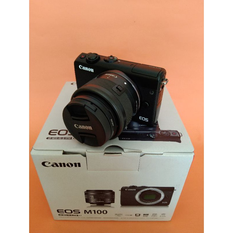 kamera mirrorles canon eos M100 Lensa 15-45mm fullshet box bukan m200 m10 m50 m2 m3 m5