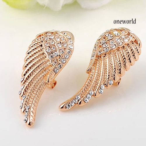 OW@ Women's 9K Gold Plated Angel Wings Crystal Ear Studs Luxury Earrings Jewelry