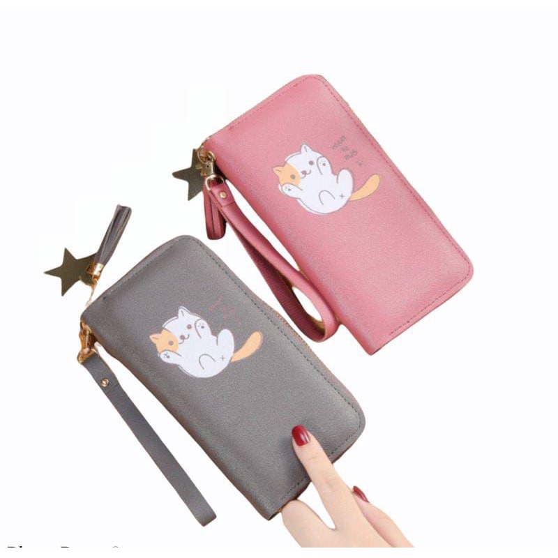 EV - D117 DOMPET PANJANG WANITA  DENGAN KARAKTER CAT CUTE