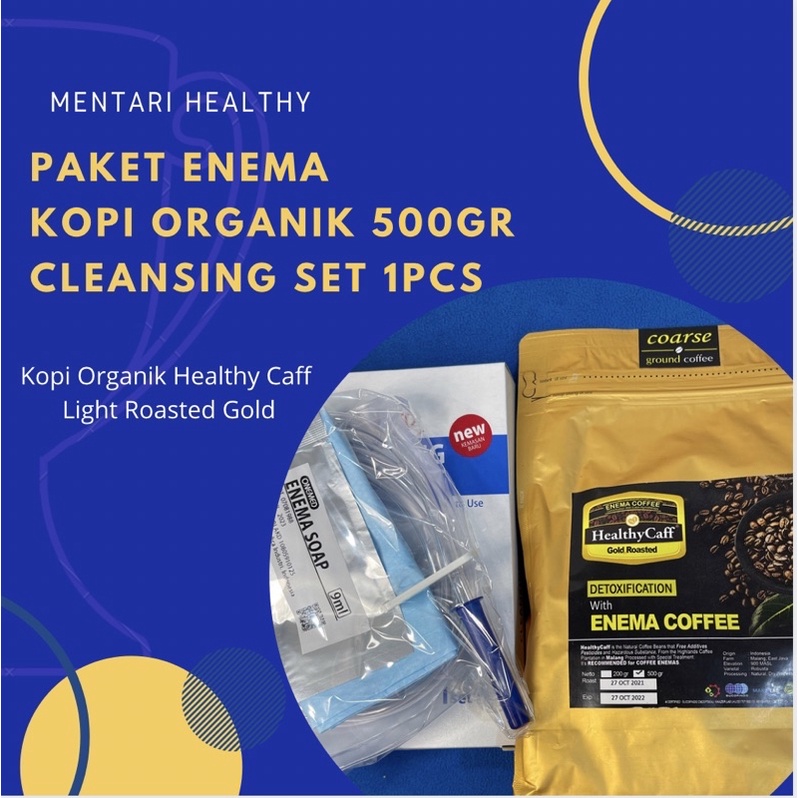 Paket Kopi Enema Organik Healthy Caff Light Roast Gold 500gram &amp; Cleansing Set 1 pcs