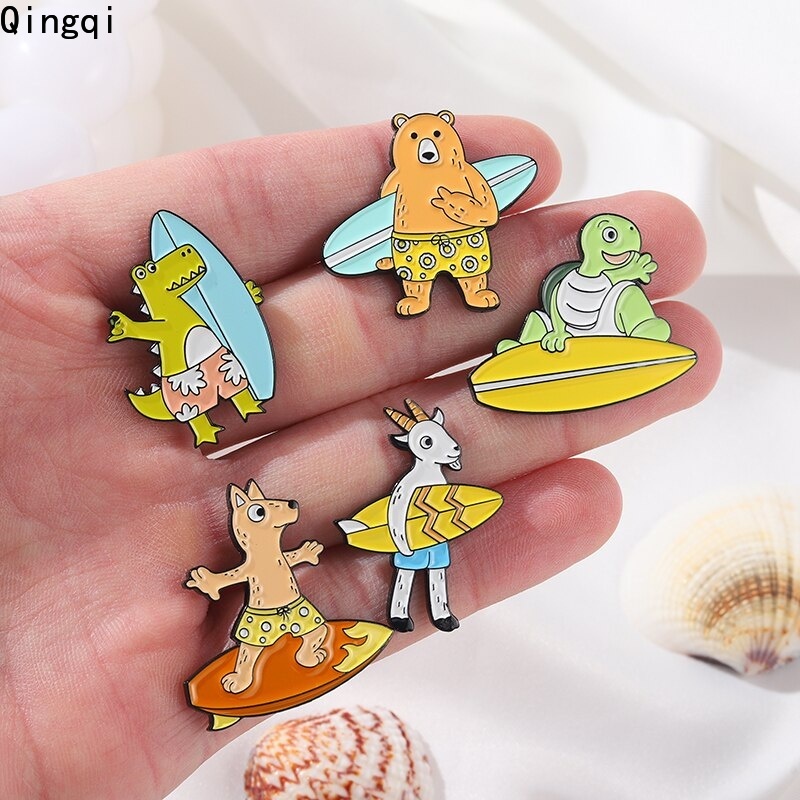 Ocean Bros Pin Enamel Desain Kartun Hewan Kambing / Beruang / Anjing / Buaya / Kura-Kura Aksesoris Kerah Kemeja / Tas