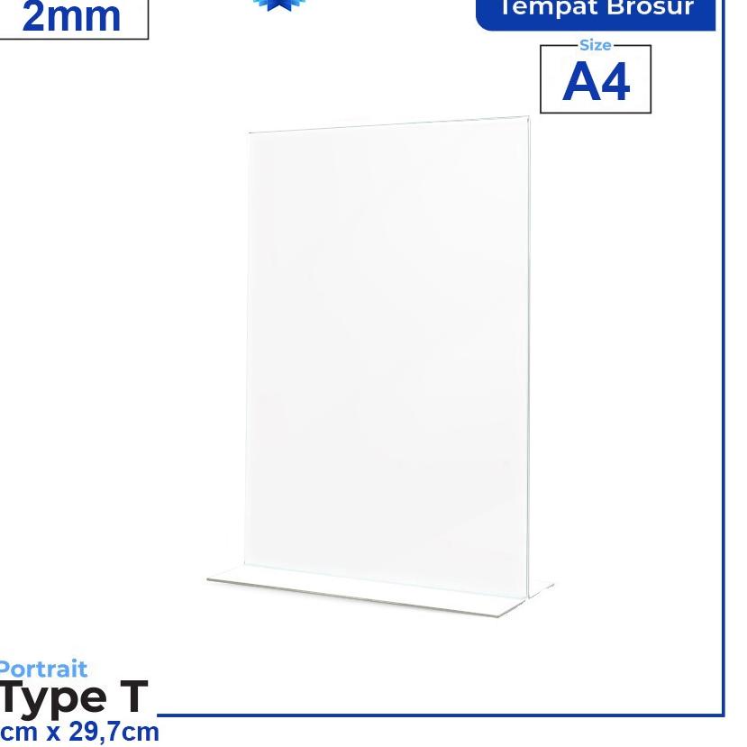 

オ TEMPAT BROSUR / TENT HOLDER / TENT CARD AKRILIK DISPLAY UKURAN A4 2mm Type T Potrait Terjangkau